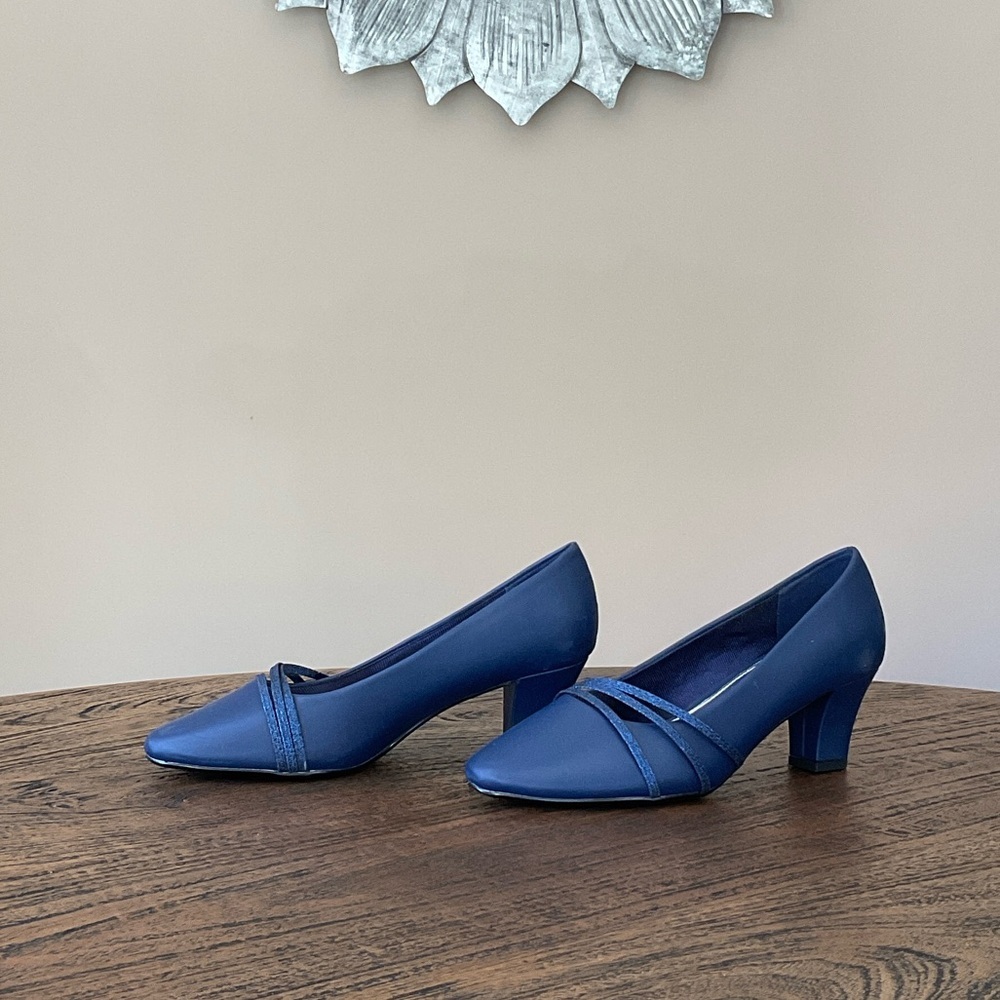easy street Deep Blue Mid-Heel Pumps with Toe Strap - Picture 2 of 5